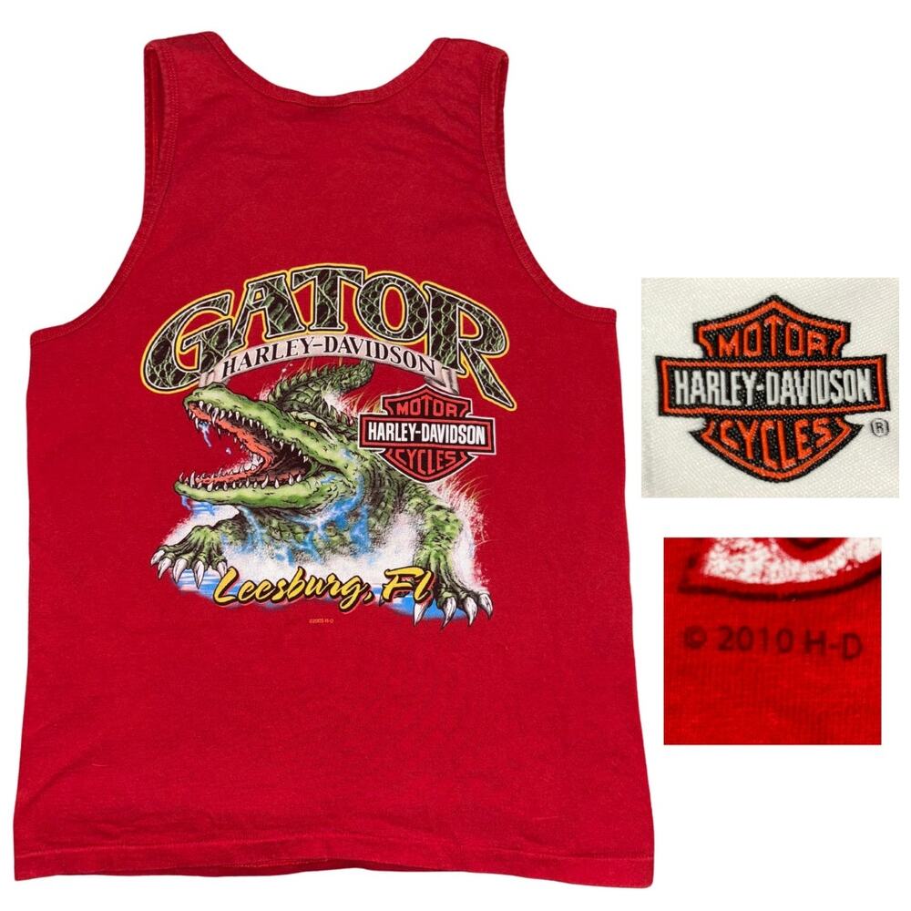 Harley Davidson Gator Mens Tank Top Red Leesburg Florida Biker Motorcycles